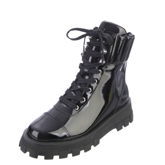 SCHUTZ Black Patent Combat Boots - Picture 1 of 10